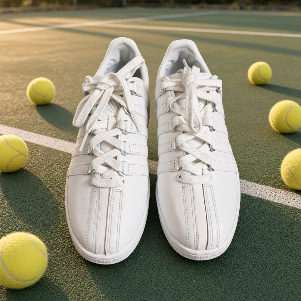 K-Swiss White Leather Women's Lace-Up Sneakers